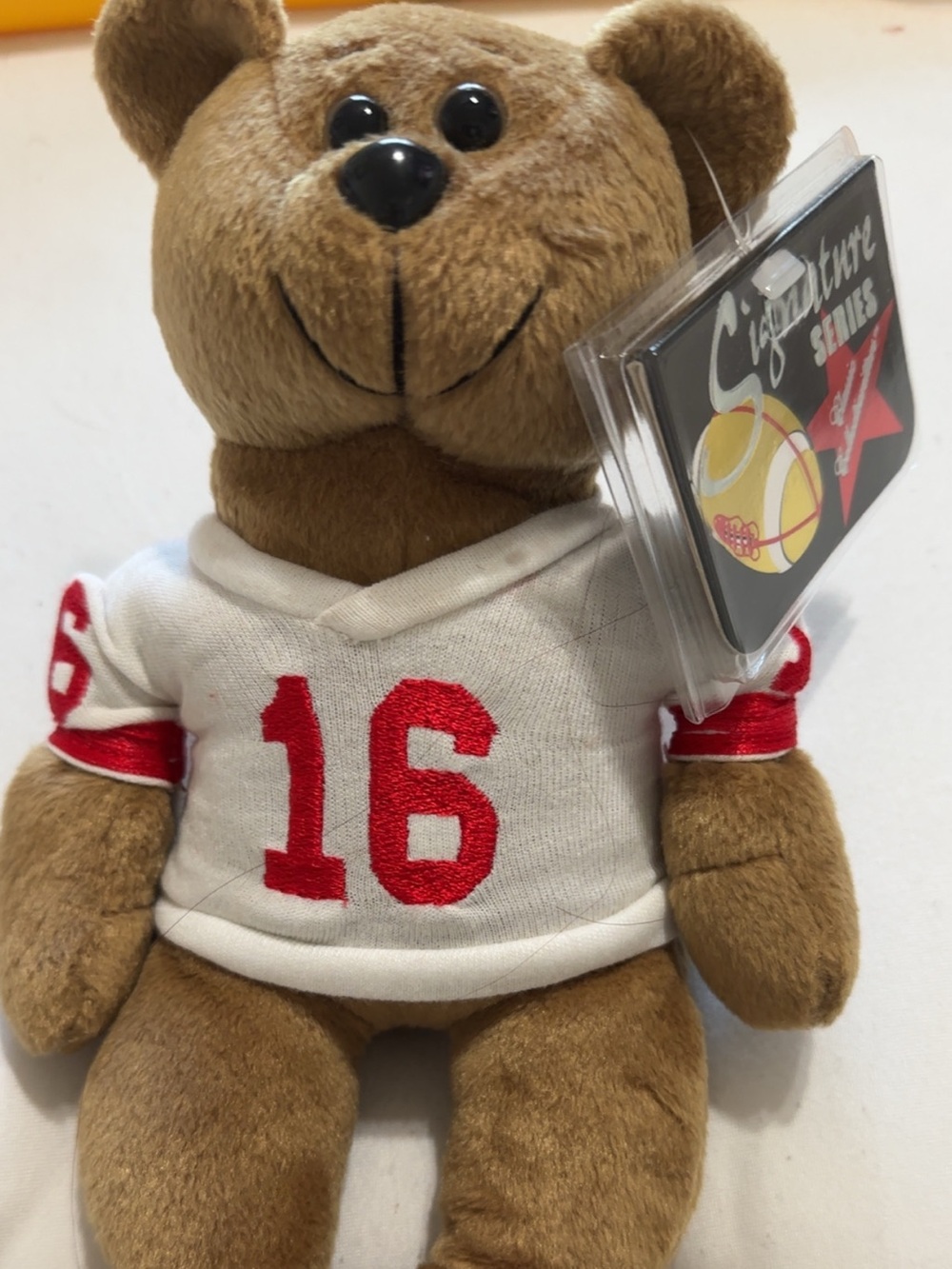 Teddy bear toy wearing jersey